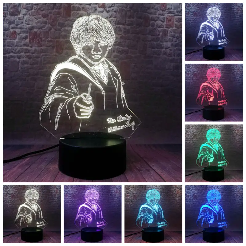 

3D Illusiotn LED Nightlight Color Change Light Harri Potter Desk Flash Model Figurines Harry Potter Ron Weasley Figure Toys