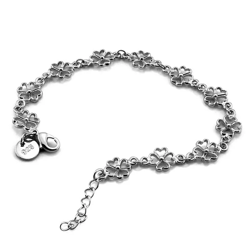 

Fashion elegant woman bracelet. Solid 925 Silver Clover Bracelet. Girl sterling silver bracelet lucky jewelry. birthday present