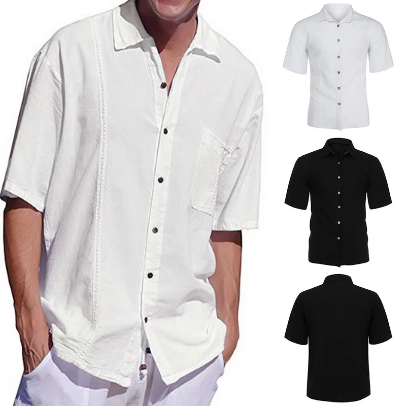 Oeak 2019 Мужская льняная рубашка свободная дышащая летняя рубашка с коротким рукавом белая черная Удобная однотонная Повседневная рубашка
