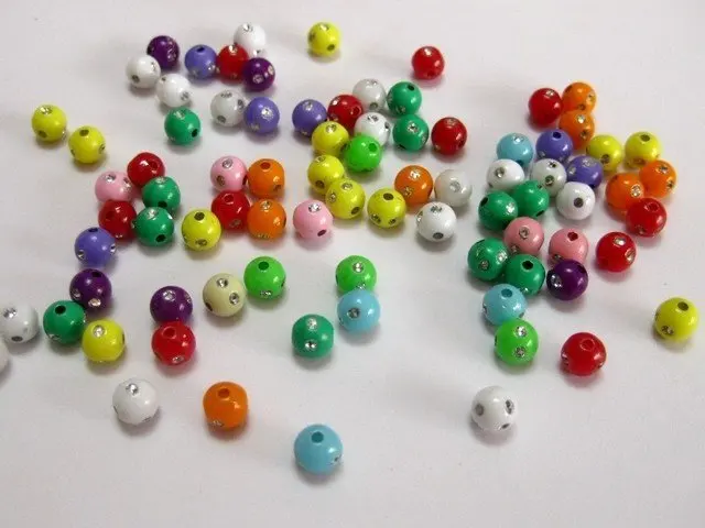 500 Mixed Colour Sparkling Silvertone Dots Acrylic Round Beads 6mm | Украшения и аксессуары