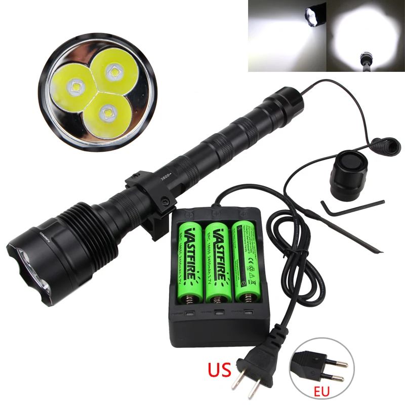 

Aluminum 3800lm TR-3L2 LED Flashlight Tactical Torch with Pressure Switch Controller +3 pcs Rechargeable Battery+Charger