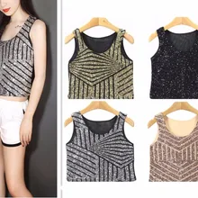 Летняя Новинка г. модная женская без рукавов Блёстки Майки Топ блеск укороченный Топ тройник улица Стиль