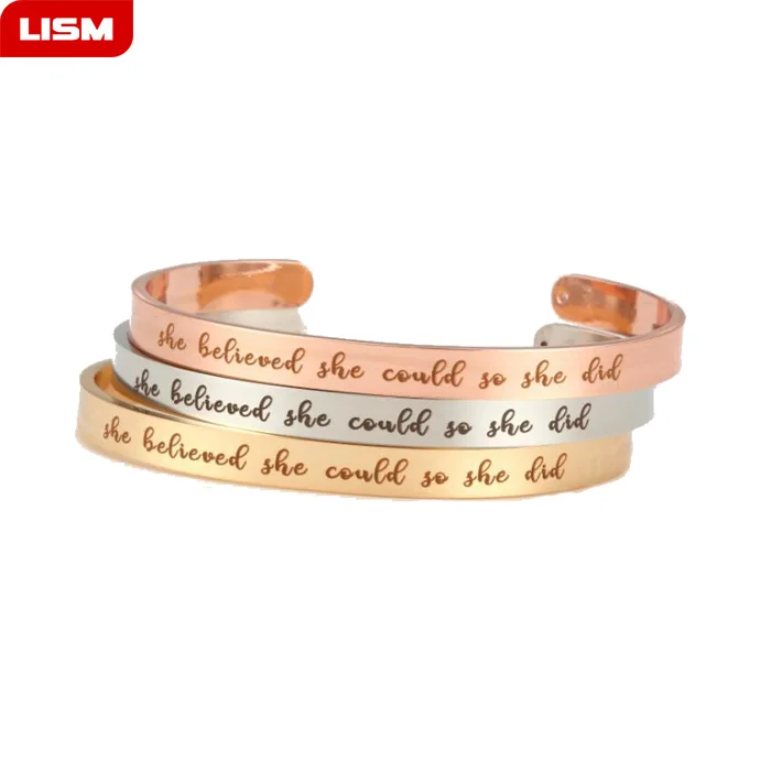 

Fashion Stainless Steel Bangle Positive Inspirational Quote Handmade Cuff Mantra Bracelets For Women Gift