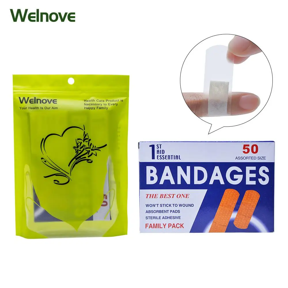 

50pcs/Box First Aid Bandage Hemostatic Medical Disposable Waterproof Band-Aid With A Sterile Gauze Pad First Aid Z13401