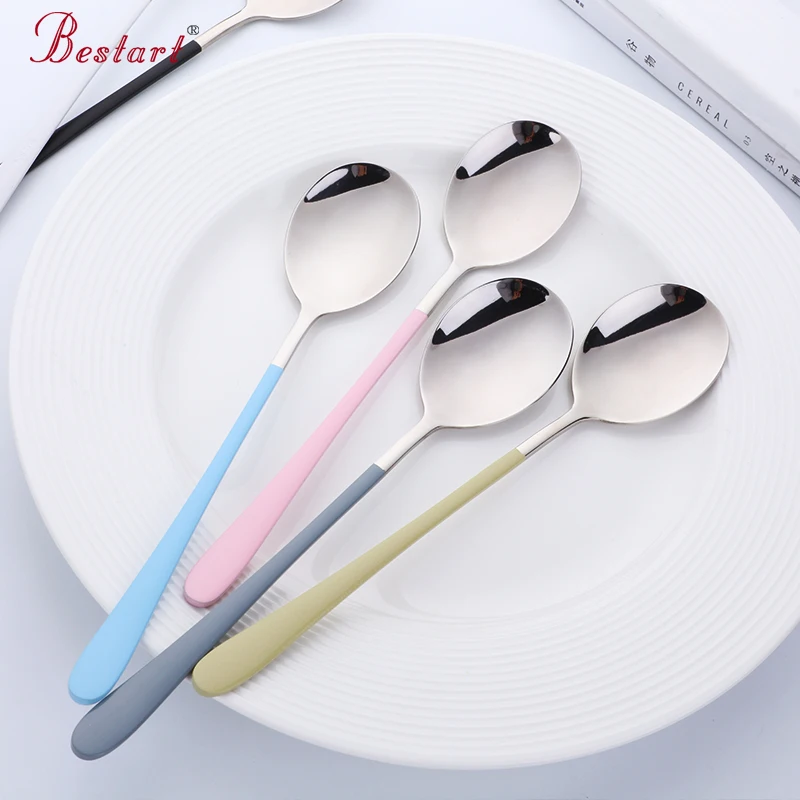 10pcs 8'' Korean Spoons Long Handle Tableware 18/10 Stainless Steel