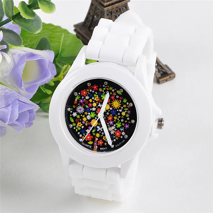 Модные женские часы спортивные силиконовые резиновые гелевые Кварцевые аналоговые наручные часы женские часы Relojes Mujer - Цвет: Белый