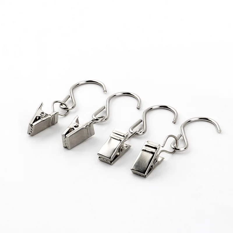 1000pcs Movable Stainless Steel S Hook Curtain Clips Window Shower