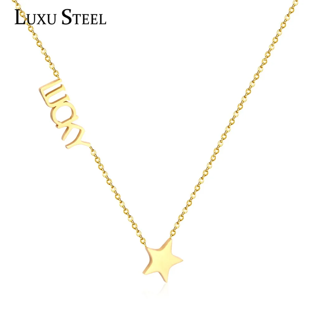 

LUXUSTEEL New Gold/Silver/Rose Gold Color Star Pendant Nacklace Fashion Stainless Steel Lucky Letter Choker Necklaces Bijoux