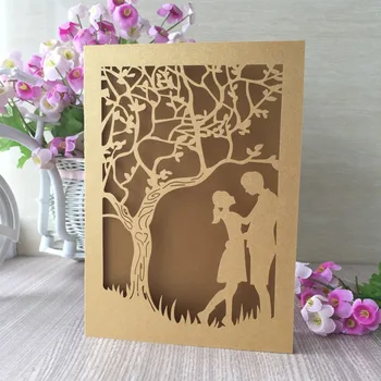 

50pcs/lot Laser Cut People Under Tree Pattern Invitations Card Birthday Party Favor Wedding Party Card Invitations