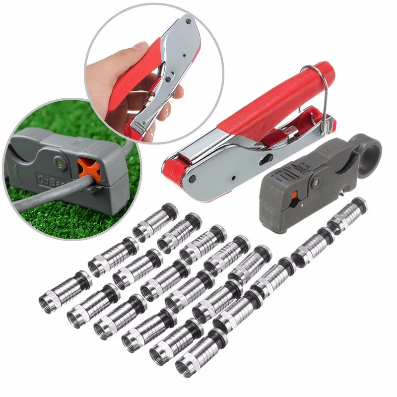 

22pcs Universal Compression Tools Kit Stripper F BNC RG6 Connector Cable Coax Crimper with Red Flexible Glue