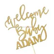 Добро пожаловать детский торт Топпер, ребенок душ золотые блестящие топперы~ Розовый и золотой ребенок душ~ пользовательское имя торт Топпер