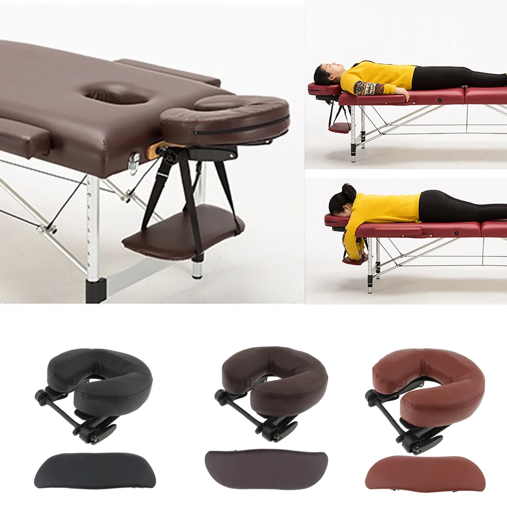 Adjustable Height Face Cradle + Foam Facial Rest Down Cushion + PU Leather Arm Support Pillow Set For Massage Table Bed
