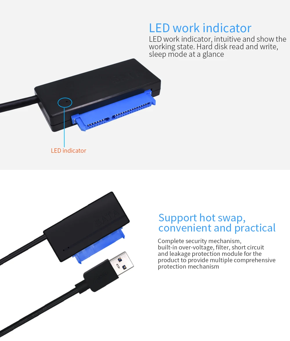 Черный USB 3,0 для SATA iii 3 кабель 15Pin+ 7Pin 22Pin конвертер 2," внешний жесткий диск адаптер