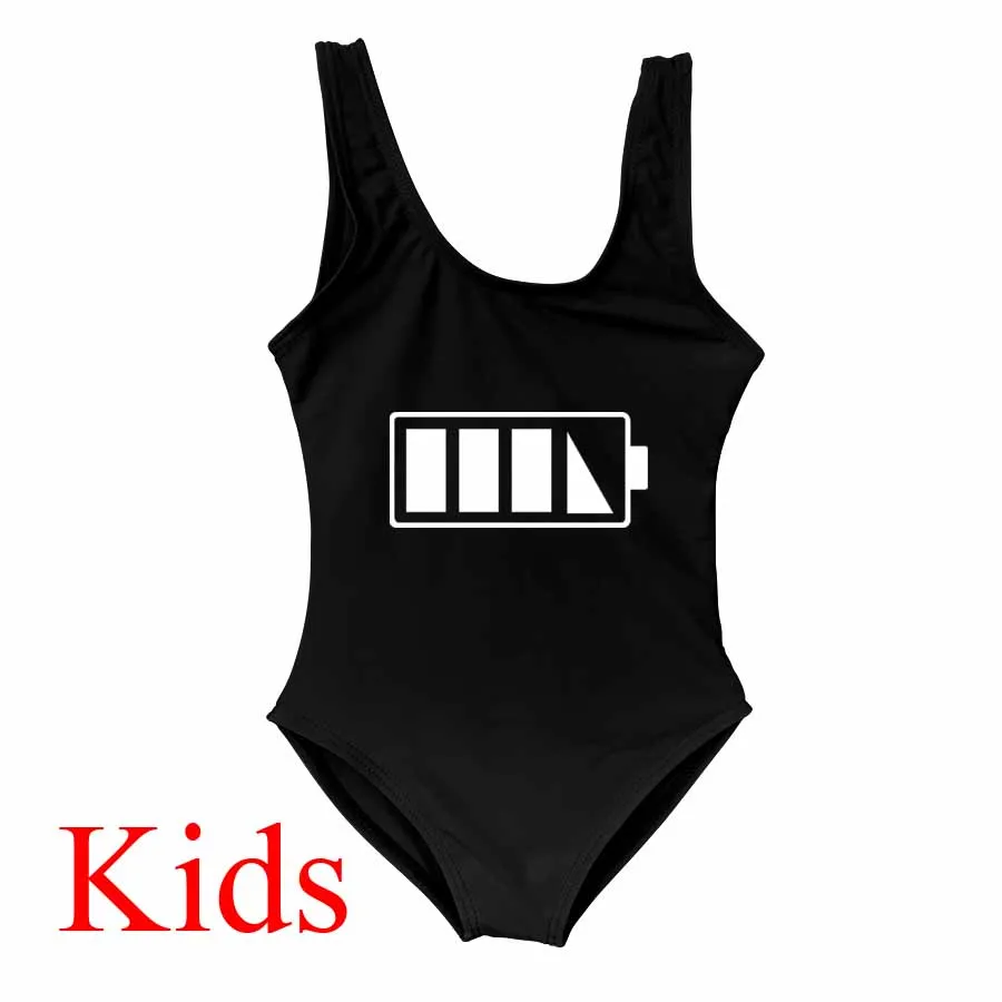 Семейный слитный купальник, купальный костюм с рисунком батареи, для мамы и девочек, для женщин, детей, для малышей, купальники, одежда бикини, пляжная одежда - Цвет: Kid Black