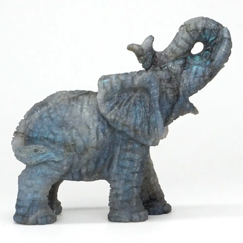 

Elephant Statue Natural Gemstone Labradorite Crystal Healing Reiki Home Decor
