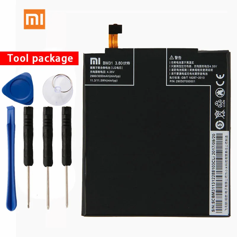 

Original Xiaomi Mi3 Phone battery For Xiaomi Mi3 Mi 3 3050mAh Mobile Phone Replacement Lithium Polymer BM31 Battery