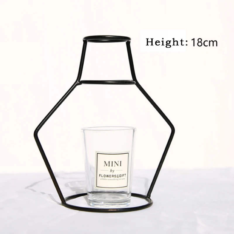 Nordic Style Metal Iron Vase Frame Flowers Shelving Geometric Art Decor Metal Frame Glass Flower Vase Garden Modern Home Decor