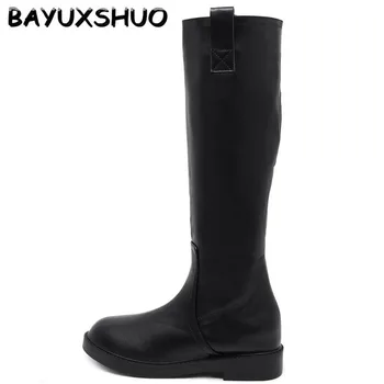 

BAYUXSHUO Side Zip High Tube Rider Boots Slim Mid-length Knee Boots Winter Solid Color Fashion Women Shoes Mature Women Boots