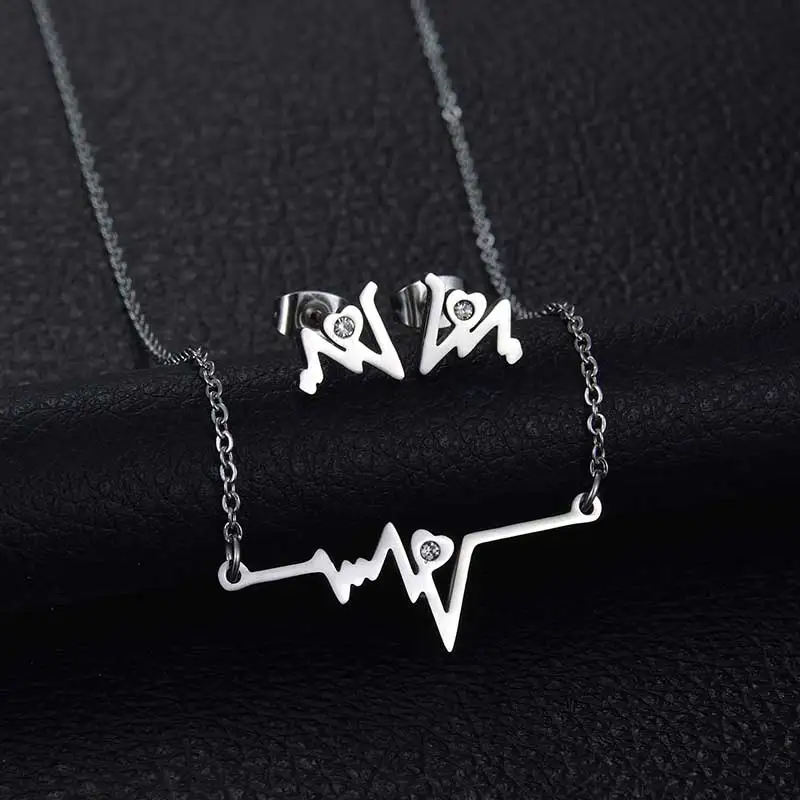 Nextvance сердцебиение волна ЭКГ кулон ожерелье серьги набор из нержавеющей стали Сердце ювелирный набор для медсестры/доктора колье Femme - Окраска металла: Style4