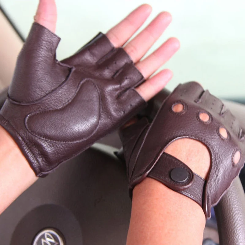 

Latest 2020 Man's Genuine Leather Semi-Finger Gloves Spring Summer Imitation Deerskin Non-Slip Male Driving Fitness M044W4
