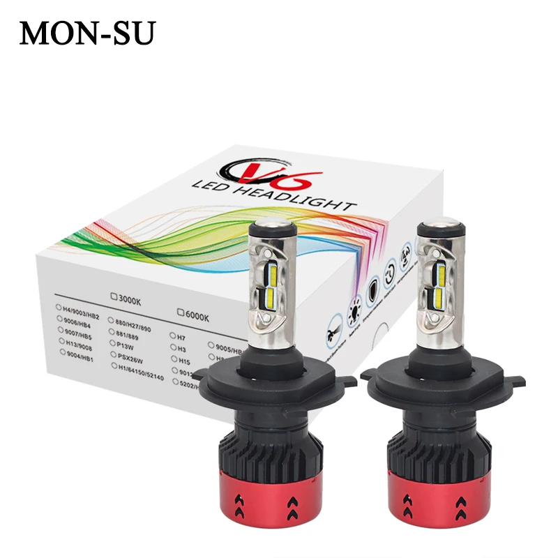 

MON-SU 2pcs LED Car Headlight Bulbs H4 H7 H11/H8 H1 9005 9006 880 881 H3 60W/set 5500K Auto V6 Headlamp Fog Light