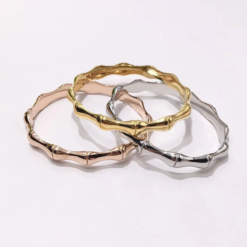 

High Quality Silver Rose Gold Color Stainless Steel Bamboo Festival Bangle Bracelets For Women Fashion Jewelry