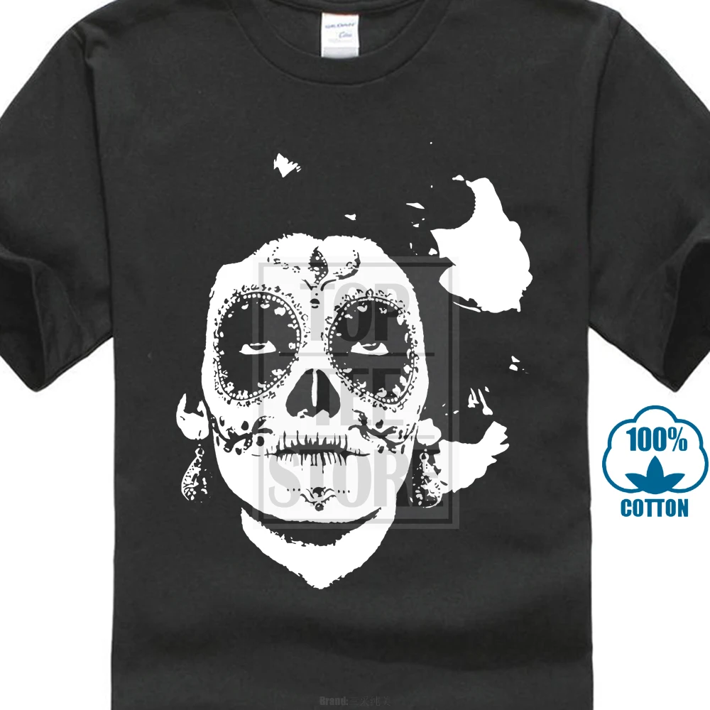 Мужская черно-белая футболка с принтом La Calavera De Catrina хлопковая короткими рукавами
