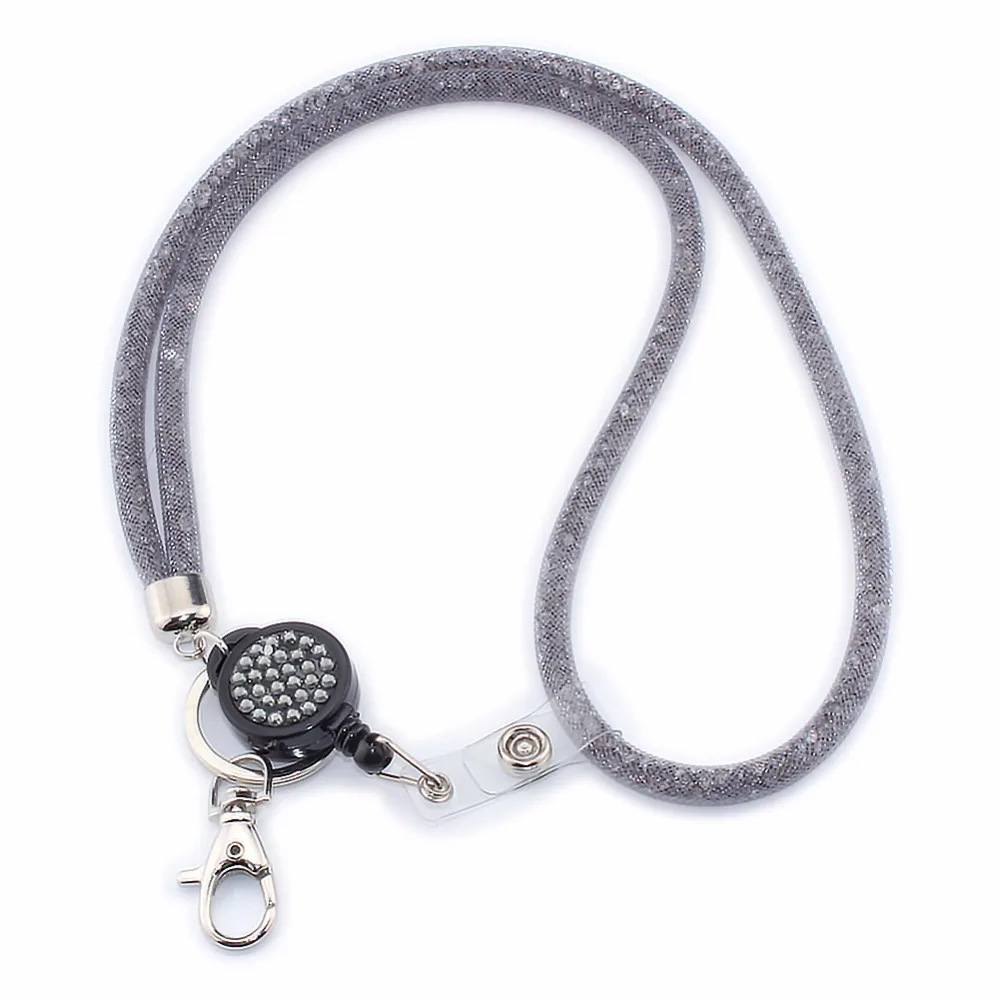SAVORI 83.5cm Bling Crystal Rhinestones Neck Strap Lanyard with Retractable Badge Holder Key Chain (Gray) | Украшения и
