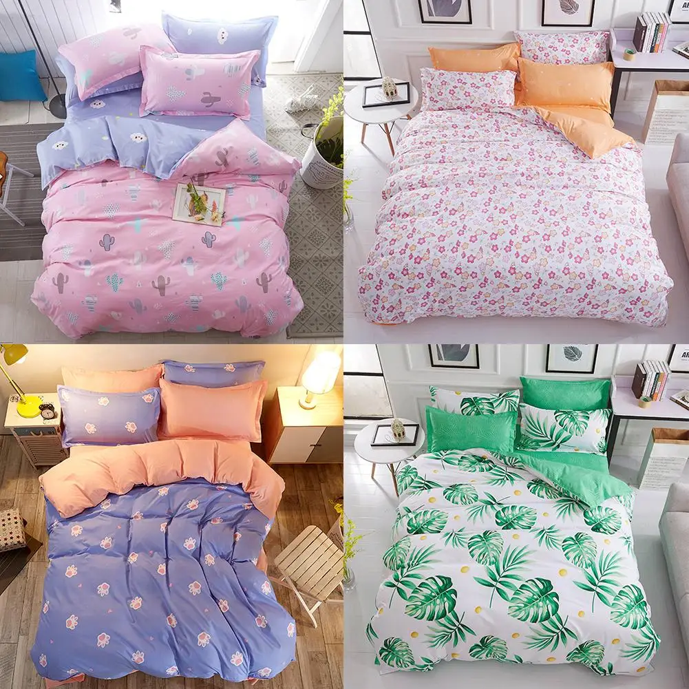 

4Pcs Cactus Flower Bedding Set Bed Sheet Pillow Case Duvet Cover Bedclothes