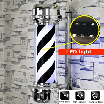 

60/70cm Barber Shop Pole Rotating Lighting Black White Blue Stripe Rotating Light Stripes Sign Hair Wall Hanging LED Downlight