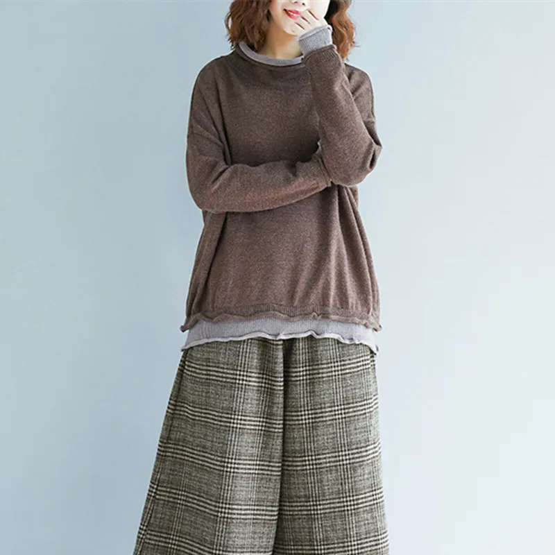 Johnature 2021 Autumn Winter Casual Batwing Loose Women Knitting Tops New Solid Color Patchwork Hit Female Sweaters | Женская одежда