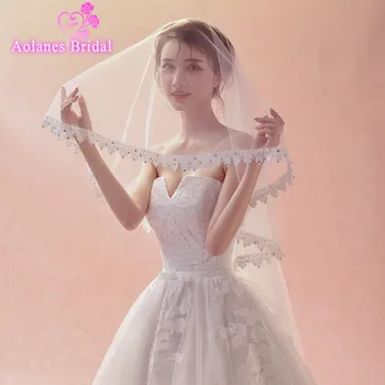 

AOLANES 2018 New Arrival Nature White Crystals Lace Edge Wedding Veil One-layer Bridal Veils Wedding Accessories Velo Novia Real