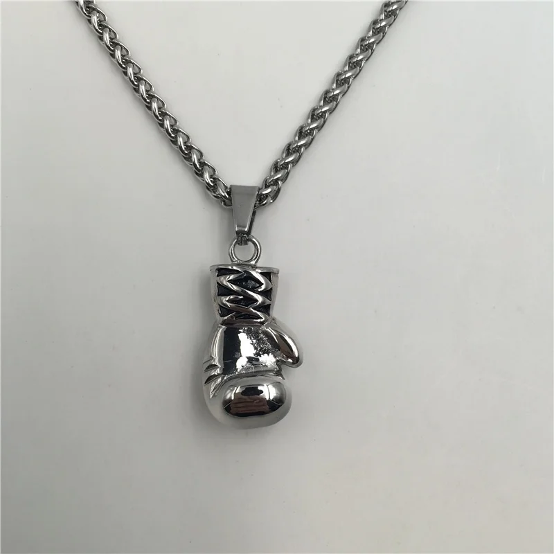 Small Boxing Glove Pendant Necklace Polished Punk Jewelry Stainless