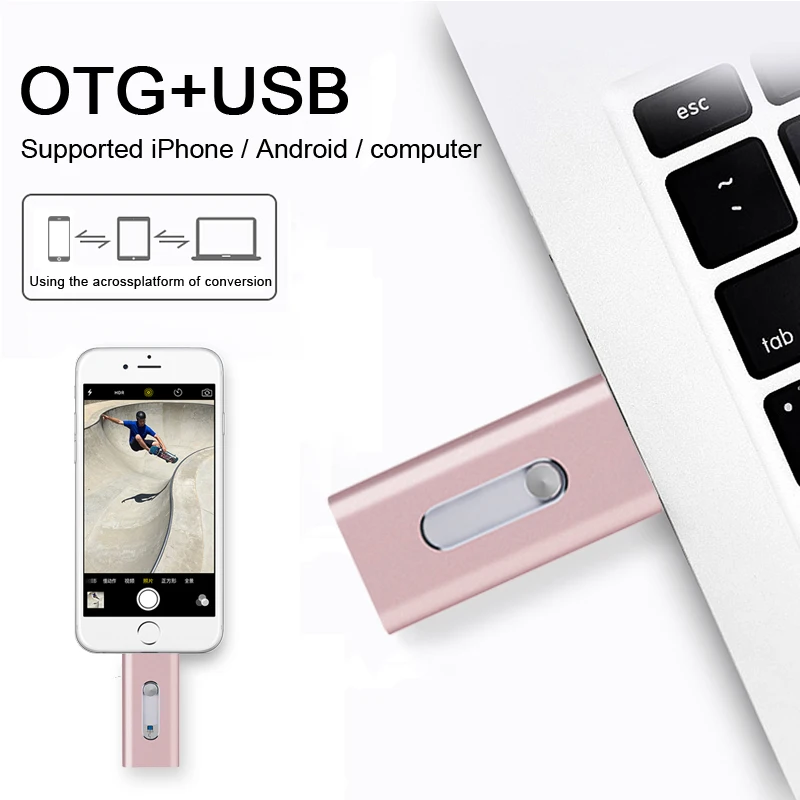 USB Flash Drive OTG 64GB Pendrive High Speed Metal for iPhone 5/5s/6/6s/7 Android Pen 32GB Stick 3.0 Real Capacity | Компьютеры и офис
