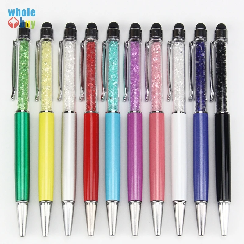 

100pcs/lot New Mutlti Function Metal 2in1 Touch Pen Color Diamond Crystal Touch Stylus Pen for IPad IPhone Mobile Phone Kindle