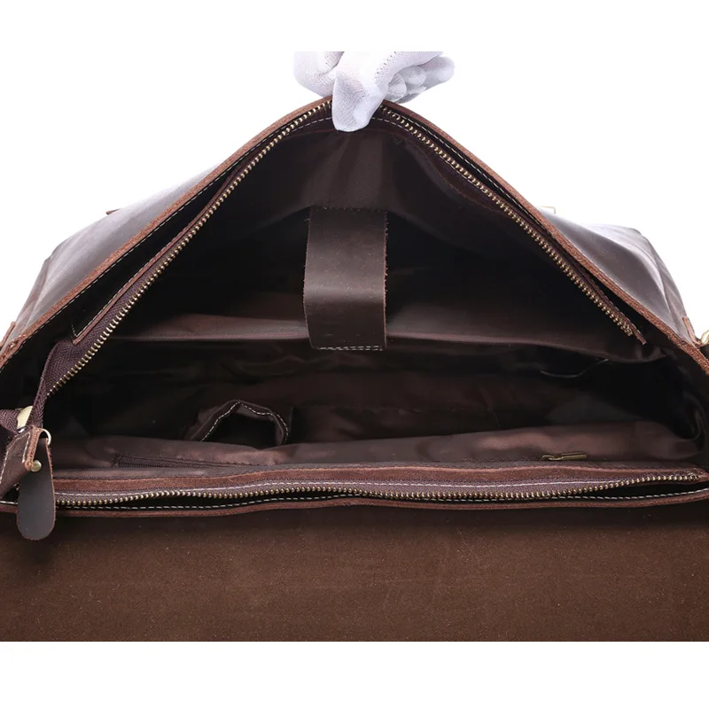 Деловая сумка портфель Crazy Horse кожа двойной ремень многослойная мужская сумка через плечо для ноутбука