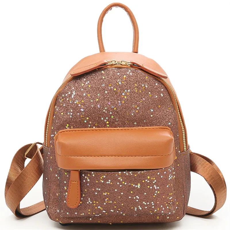 Mini Backpacks Women Stars Sequins PU Leather Rucksack Female Shoulder Bag Girls 2018 Black Backpacks Mochila  ZQ-123