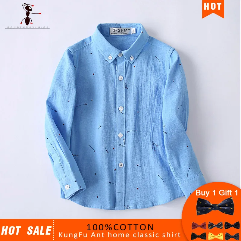 2019  Kung Fu Ant Brand Original Hot Sale High Quality  Boys Shirts 12 Styles  100% Cotton Children's shirt Give a Small Gift