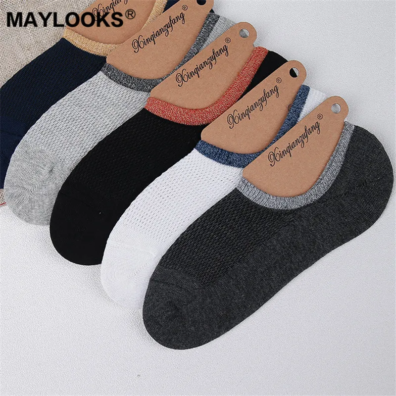 Maylooks New spring and summer silicone non-slip invisible shallow mouth boat socks cotton breathable men's W51 | Мужская одежда