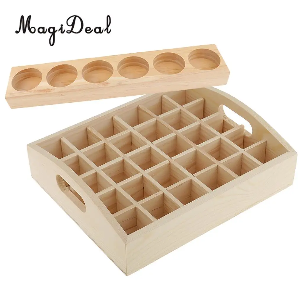 2x Wooden Box Display Case Holder Stand Shelf for Essential Oil Bottle Makeup Aromatherapy