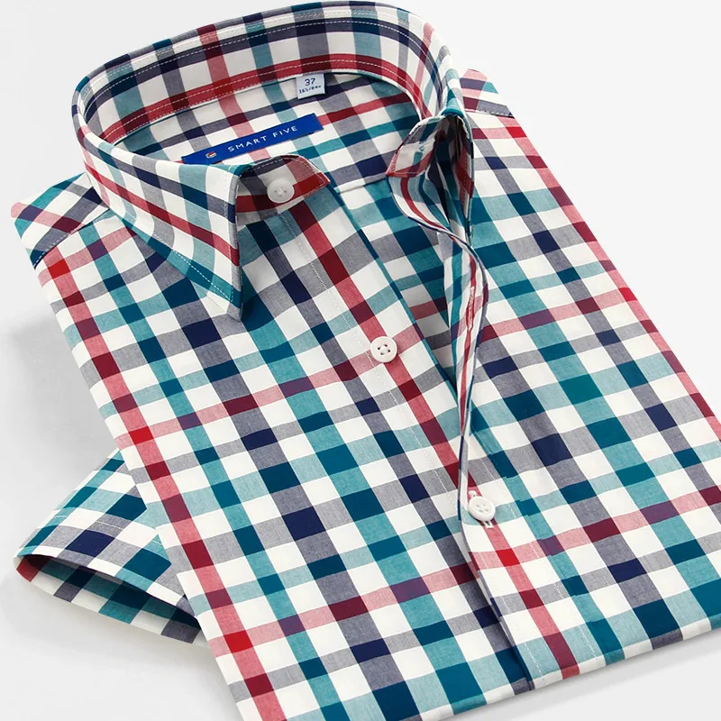 

Smart five 100% Cotton Mens Shirts 2017 Summer Casual Shirt Short Sleeve High Quality Plaid Shirts For Male SFS5A315
