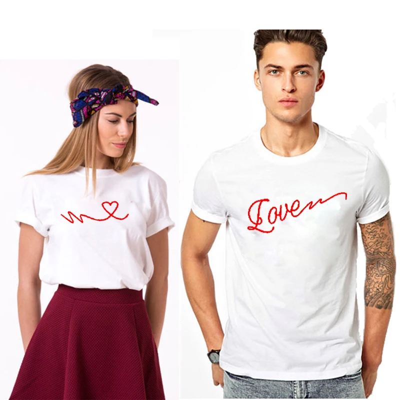 

EnjoytheSpirit White Casual T-shirts for Couple LOVE Heat Lover Matching Short Sleeve T-shirt Crewneck Leisure Loose Fit