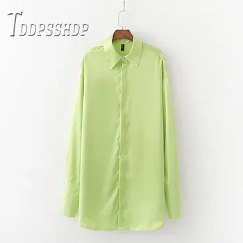 

Fluorescence Green Long Style Women Blouse Refreshing Lapel Female Blouses