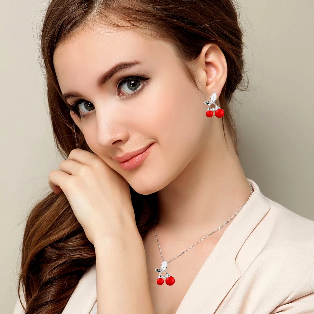 SINLEERY, милое ожерелье с подвеской в виде красной вишни для женщин и девушек, серебряное, золотое, модное ювелирное изделие, подарки на день рождения, Xl651 SSH