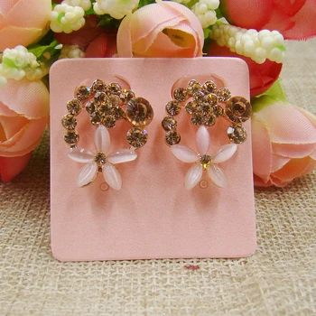 

200pcs 4x4cm Pink pearl Paper Ear Studs Card Jewelry Earrings Display Packaging Card square Shape Price Label Jewelry Tag