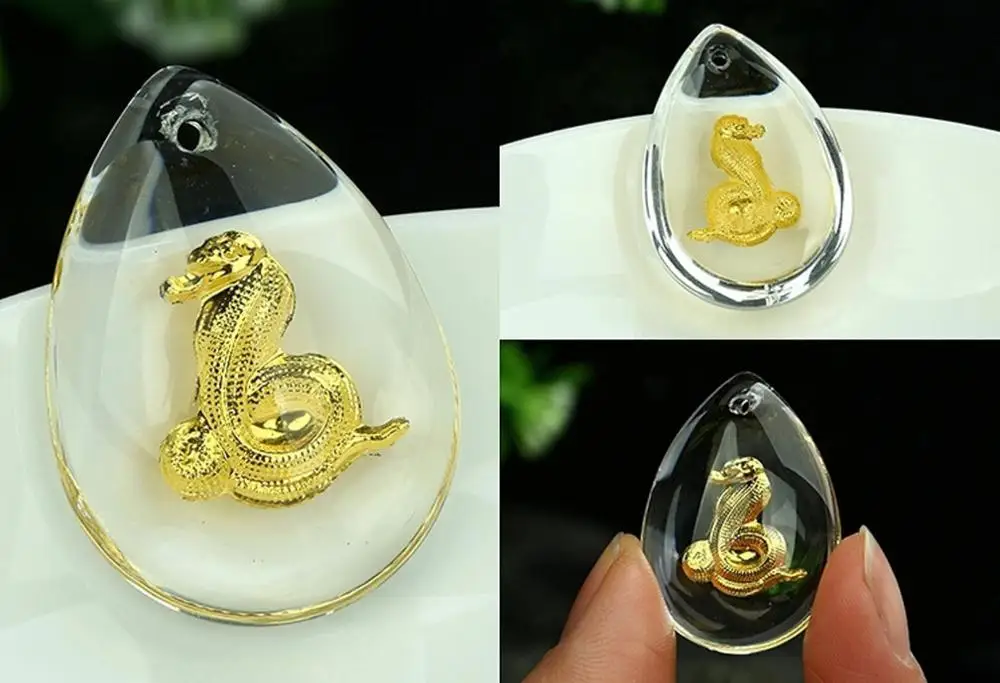 Изысканная Подвеска из желтого золота 24 к и кристаллов для мужчин и женщин, китайский кристалл зодиака, подвеска 30*20 мм - Цвет камня: Snake