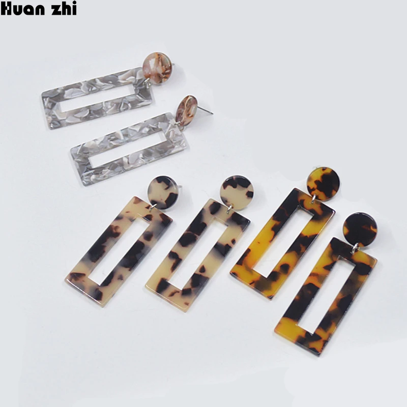 HUANZHI новый простой дизайн Tortoiseshell акрил ацетат геометрический прямоугольник