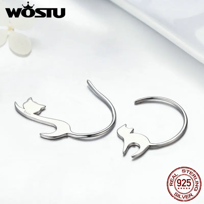 Женские асимметричные серьги WOSTU из чистого серебра 925 пробы с крючком и милым