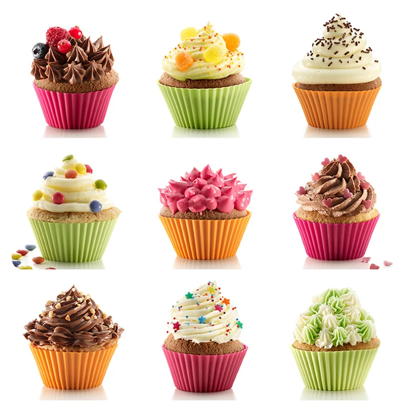 6Pcs Silicone Muffin Cups Cake Mold Round Cupcake Mold Reusable Cupcake Liners Silicone Mold Pastry Baking Tools Mixed Colors (7)