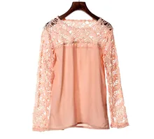 High Quality Women Lace Crochet Embroidery Tops Long Sleeve Shirt Casual Blouse S M for discount lowest price